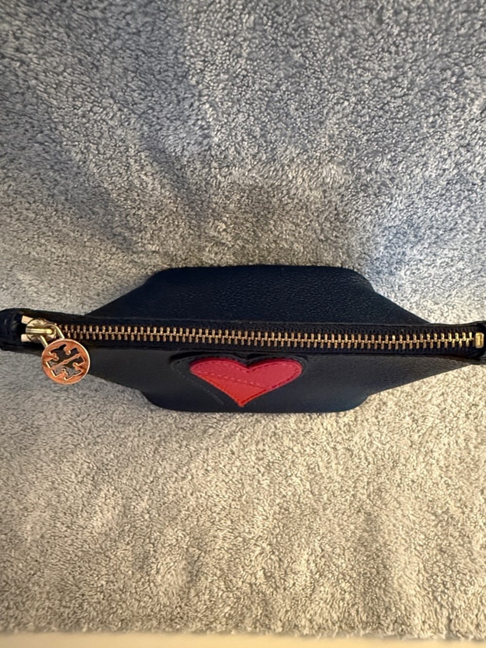 Tory Burch Navy Leather Heart Cosmetic Pouch - Picture 2 of 6
